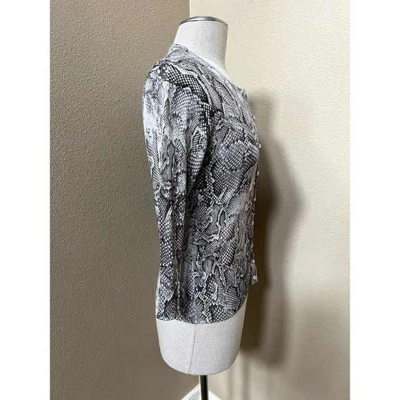 WHITE HOUSE BLACK MARKET Women's Sweater Button Up Snakeskin Print Size SMALL - Picture 2 of 4